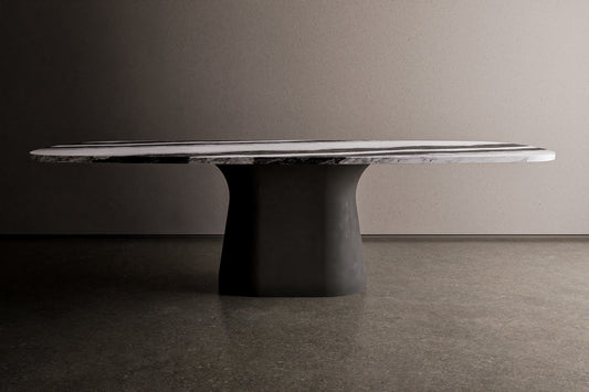 Natural Stone Oval Table with Complex Concrete Base