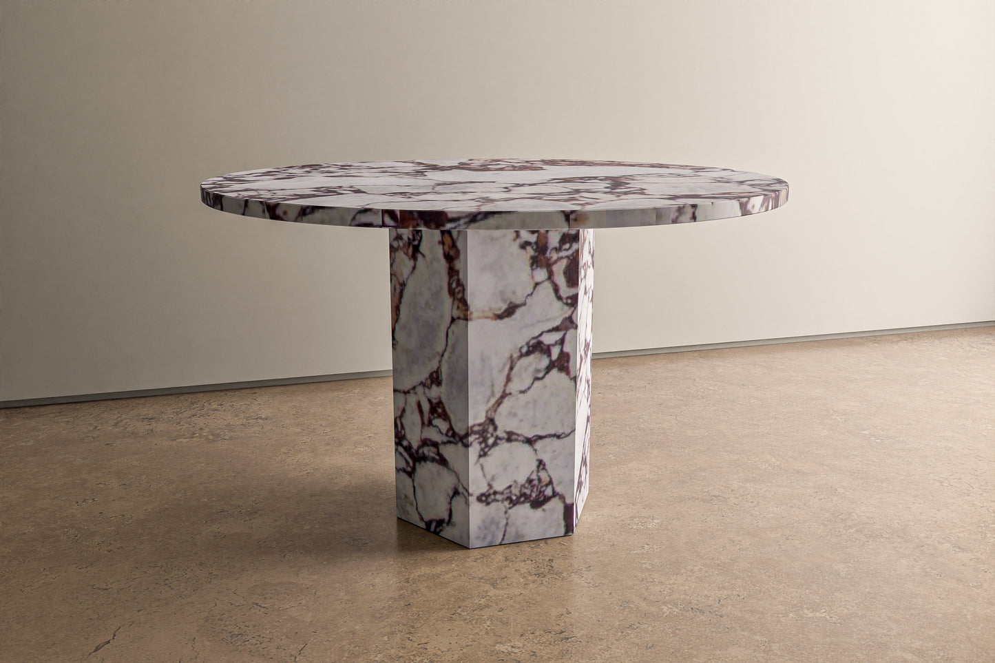 Natural Stone Circle Table with Hexagonal Pedestal