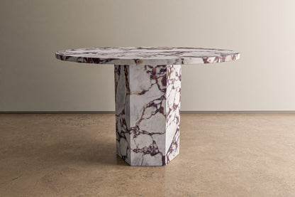 Natural Stone Circle Table with Hexagonal Pedestal