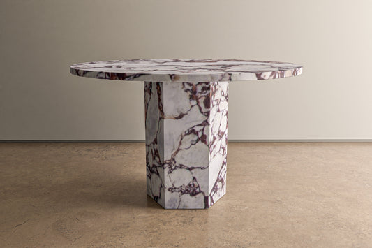 Natural Stone Circle Table with Hexagonal Pedestal