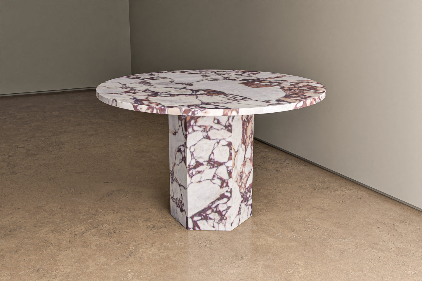 Natural Stone Circle Table with Hexagonal Pedestal