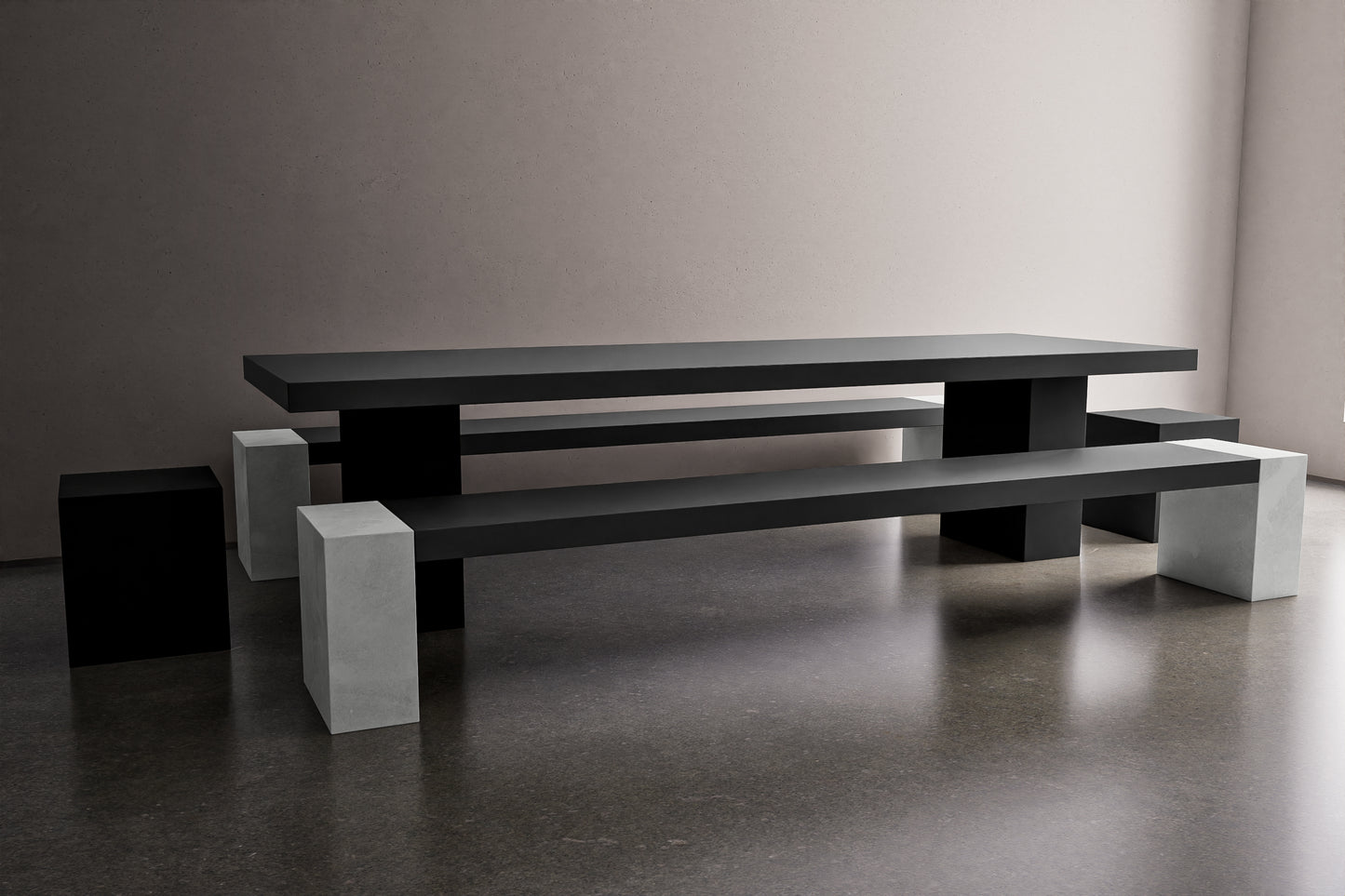 Rectangle Concrete Table with Bench and Blocks
