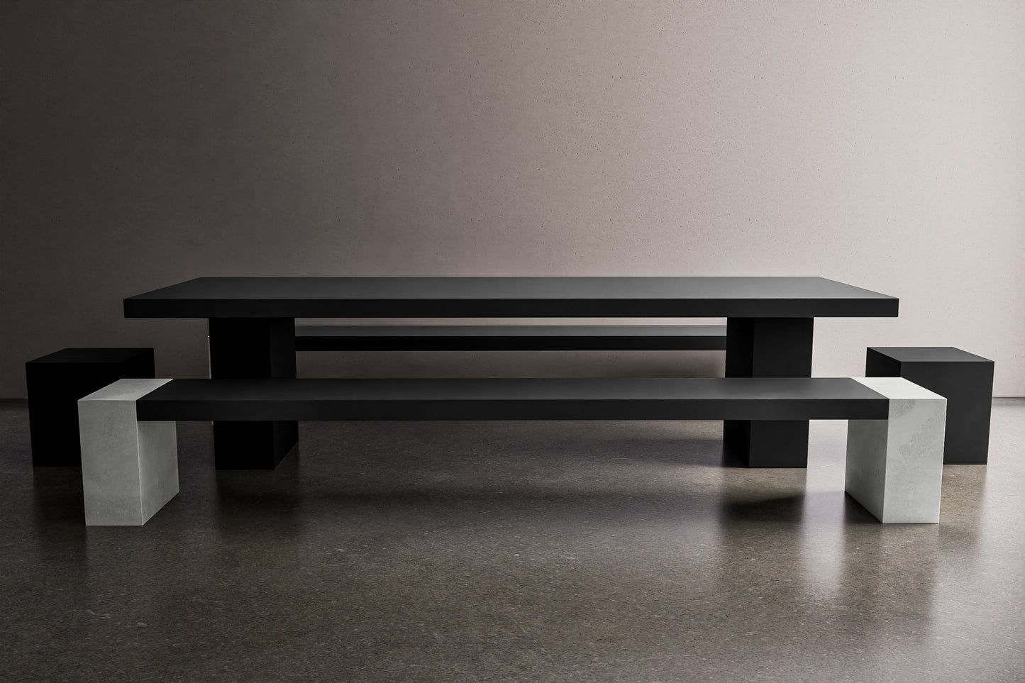 Rectangle Concrete Table with Bench and Blocks