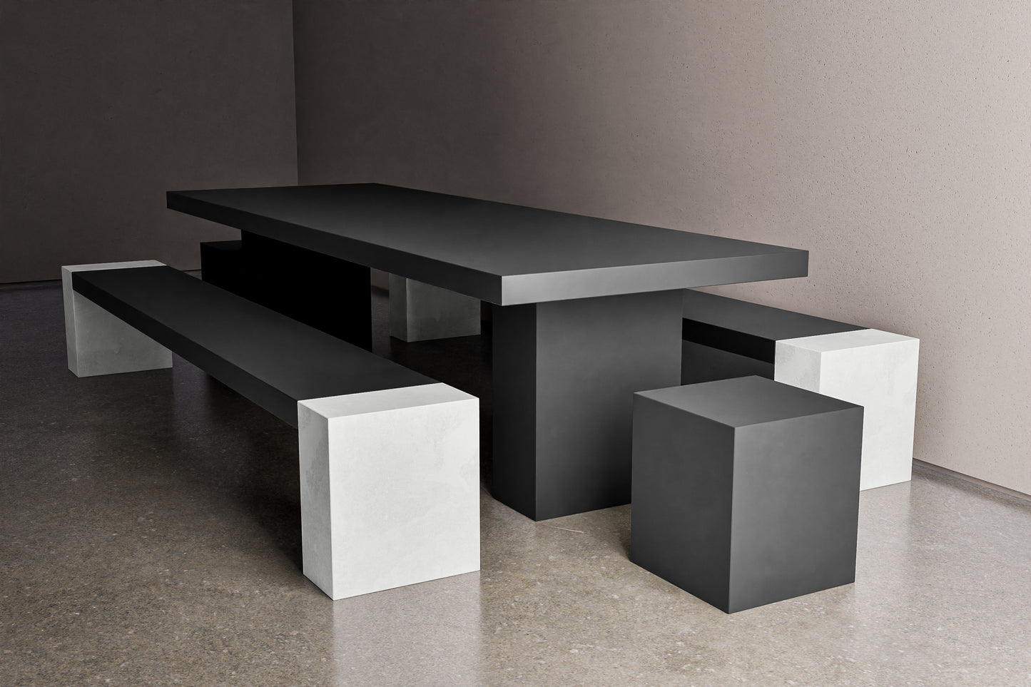 Rectangle Concrete Table with Bench and Blocks