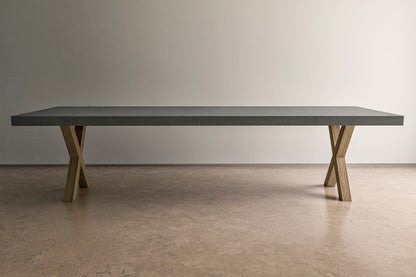 Rectangle Concrete Table with Oak 'X' Base