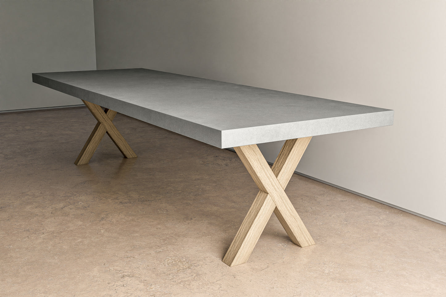Rectangle Concrete Table with Oak 'X' Base