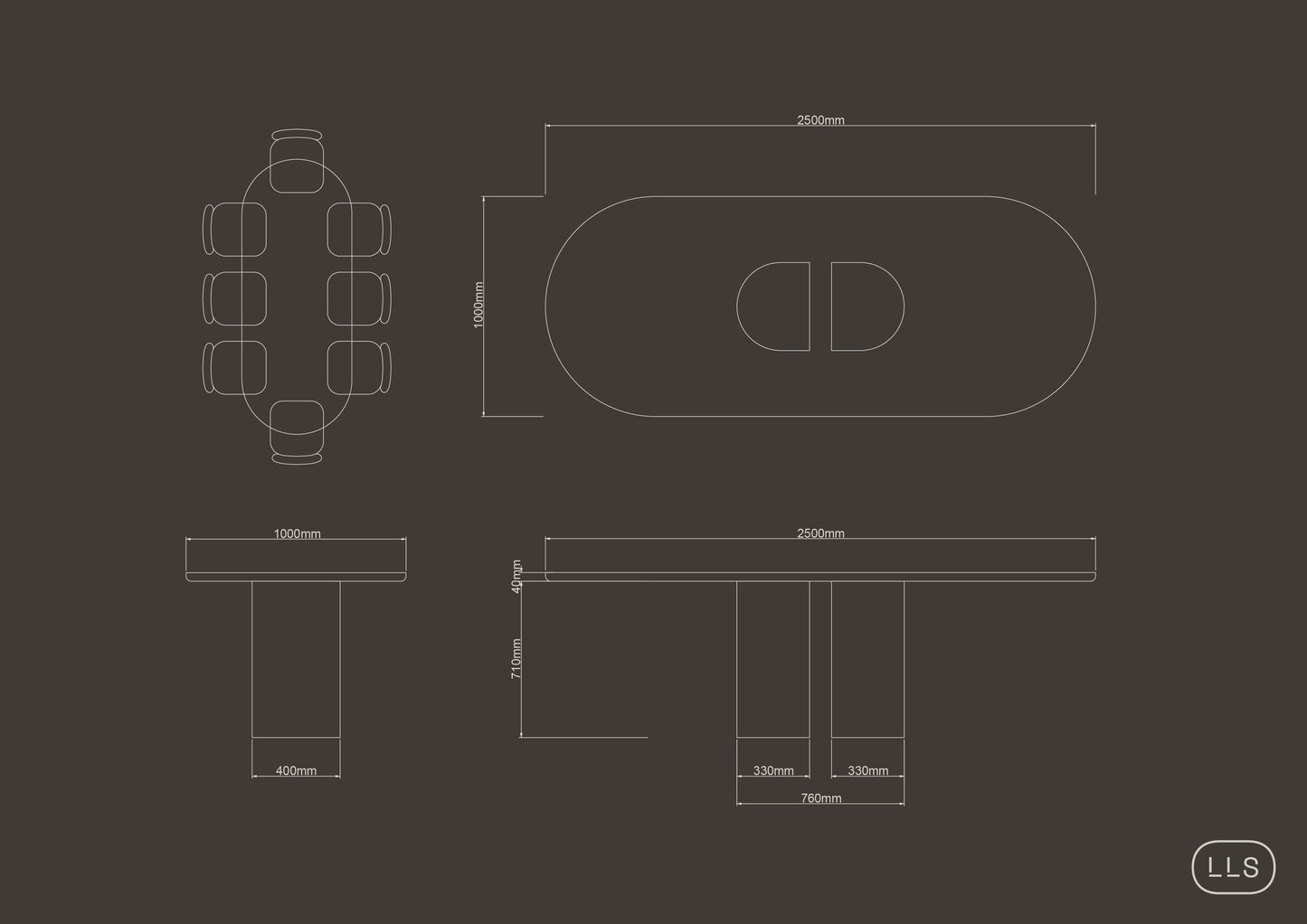 Oval Concrete Table with Split Oval Base