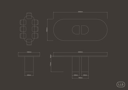 Oval Concrete Table with Split Oval Base