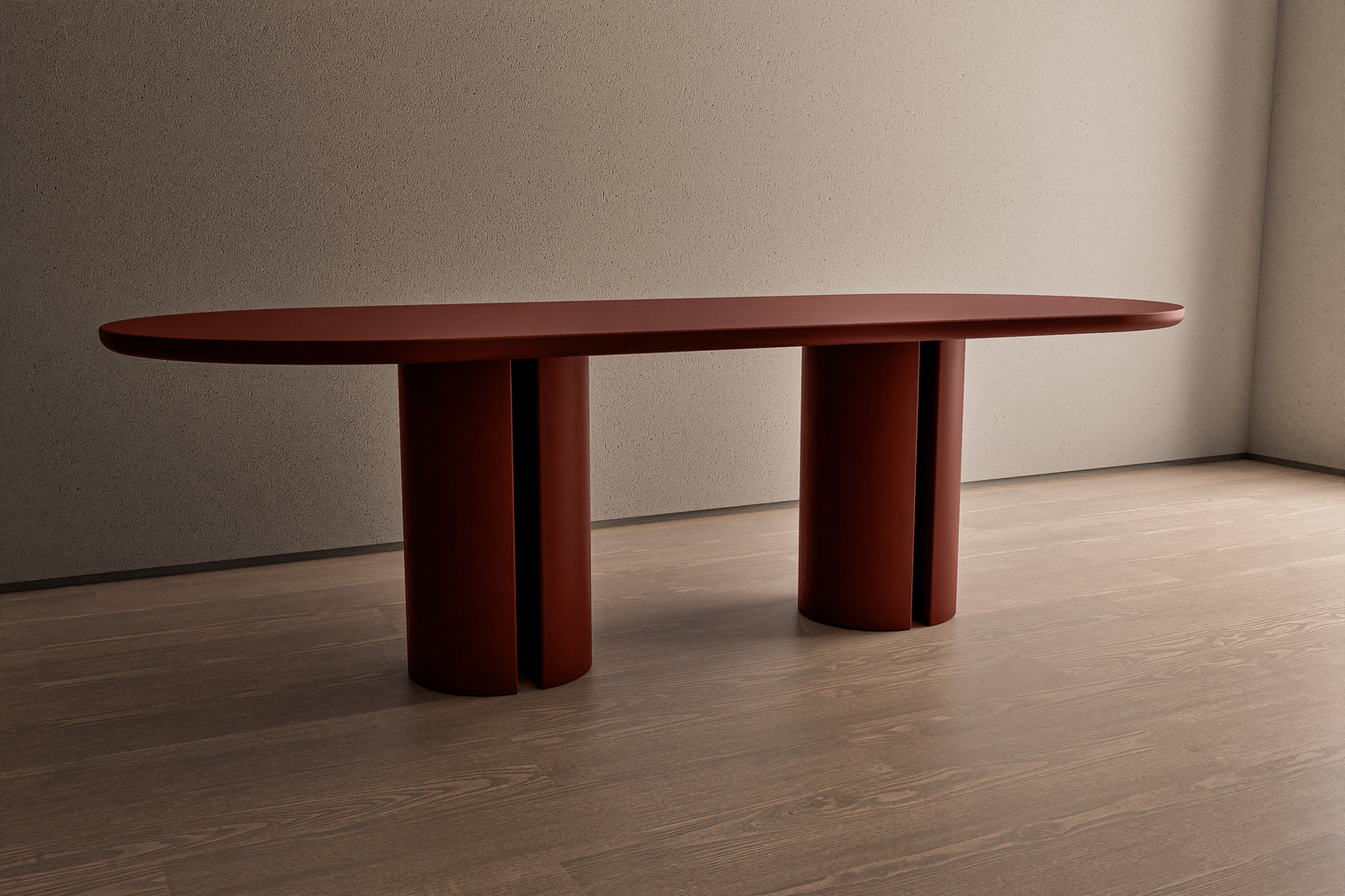 Oval Concrete Table with Contemporary Pedestal Base