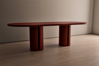 Oval Concrete Table with Contemporary Pedestal Base