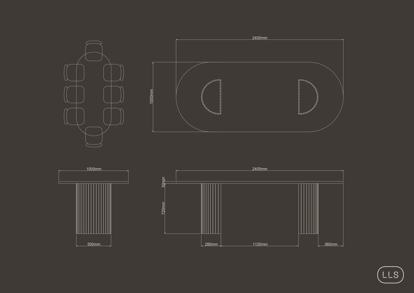 Natural Stone Oval Table with Semi Circle Pedestals