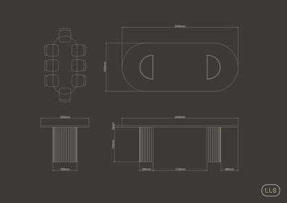 Natural Stone Oval Table with Semi Circle Pedestals