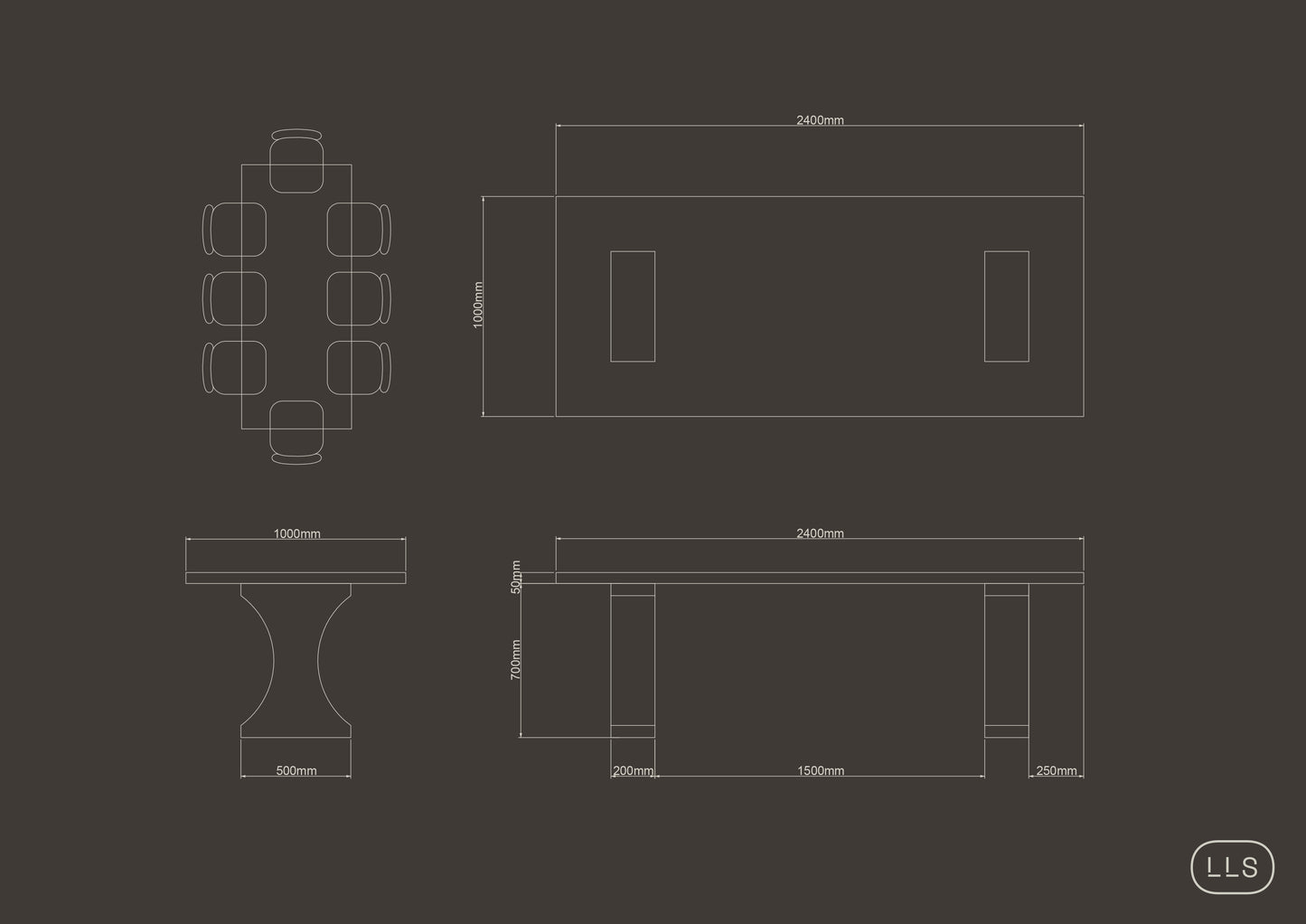 Rectangle Concrete Table with Bone Base