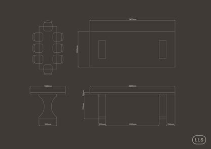 Rectangle Concrete Table with Bone Base