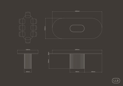 Natural Stone Oval Table with Central Pedestal