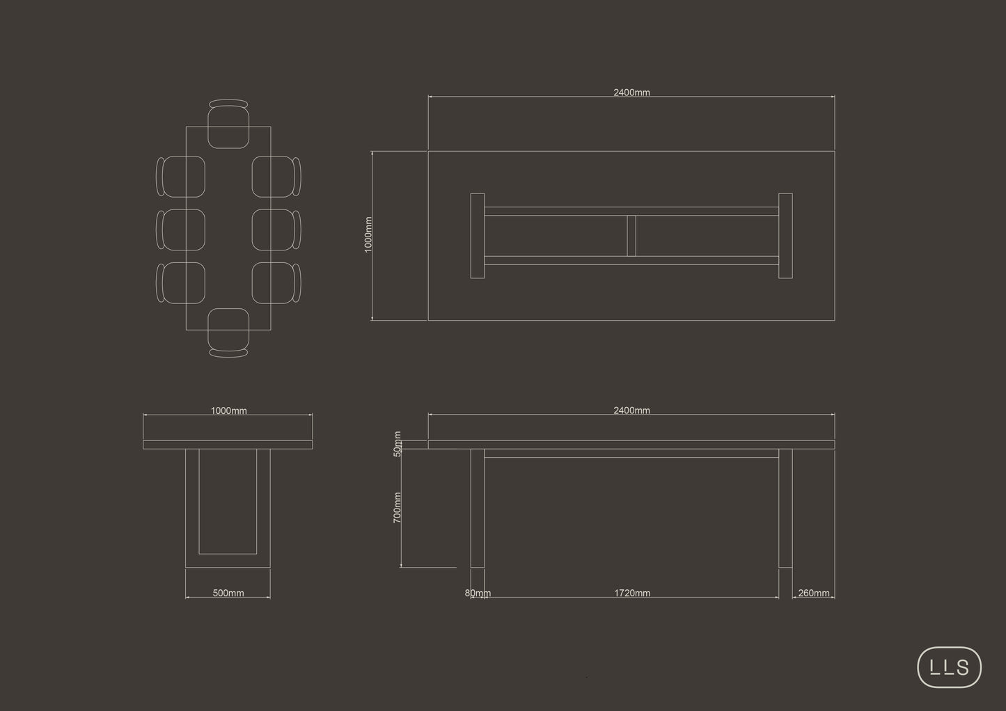 Rectangle Concrete Table with Metal Box Legs