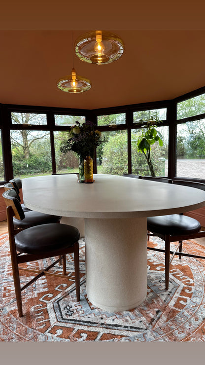 Concrete Oval Table with Cylinder Pedestals