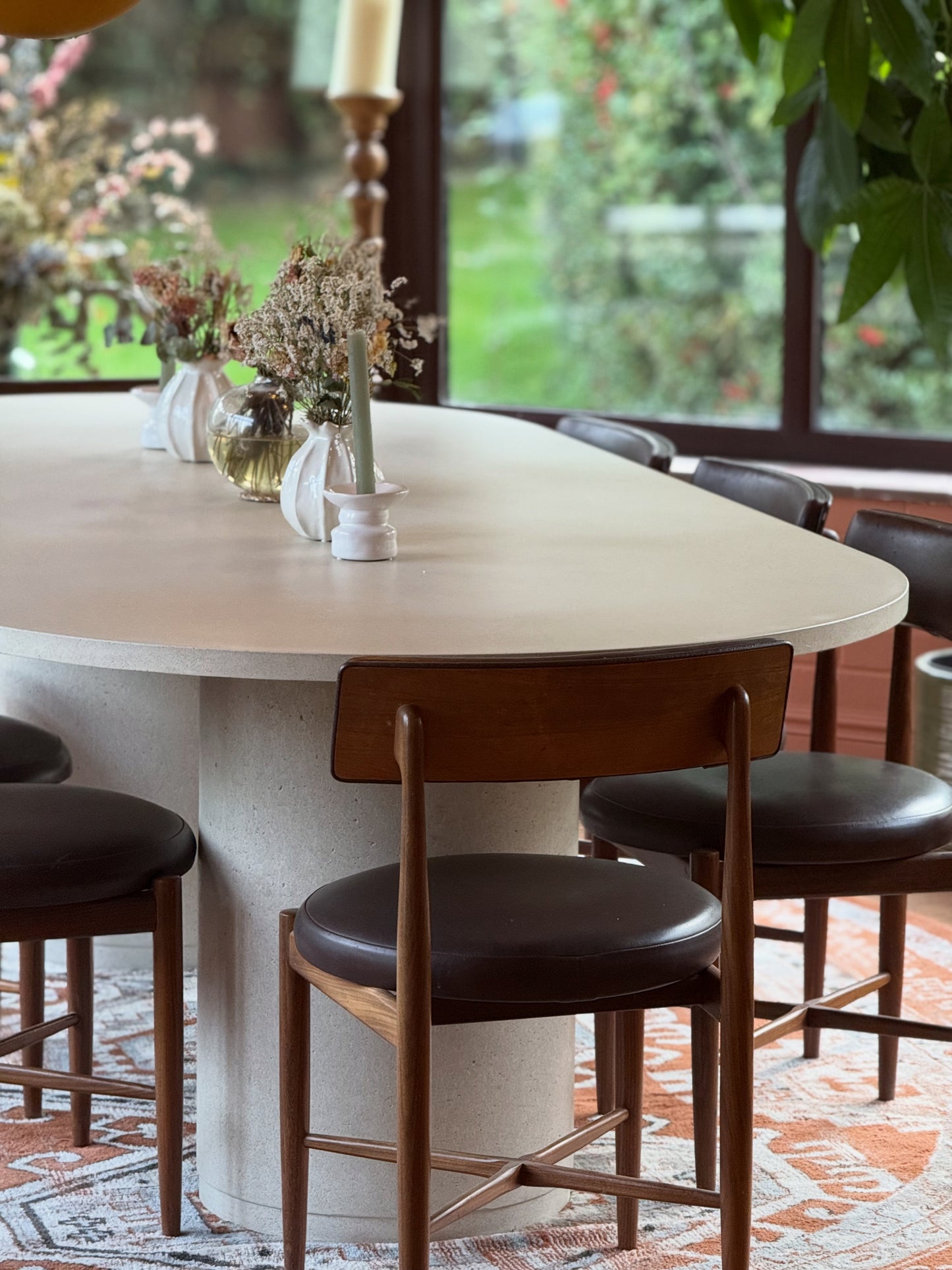 Concrete Oval Table with Cylinder Pedestals