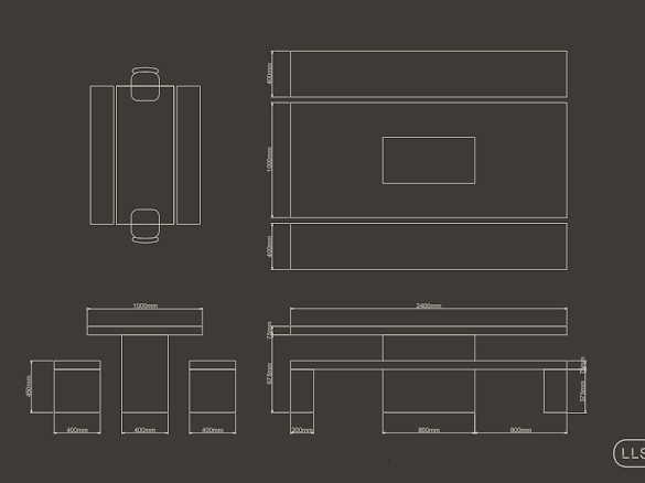 Plinth Set - Rectangular Concrete Table and Benches