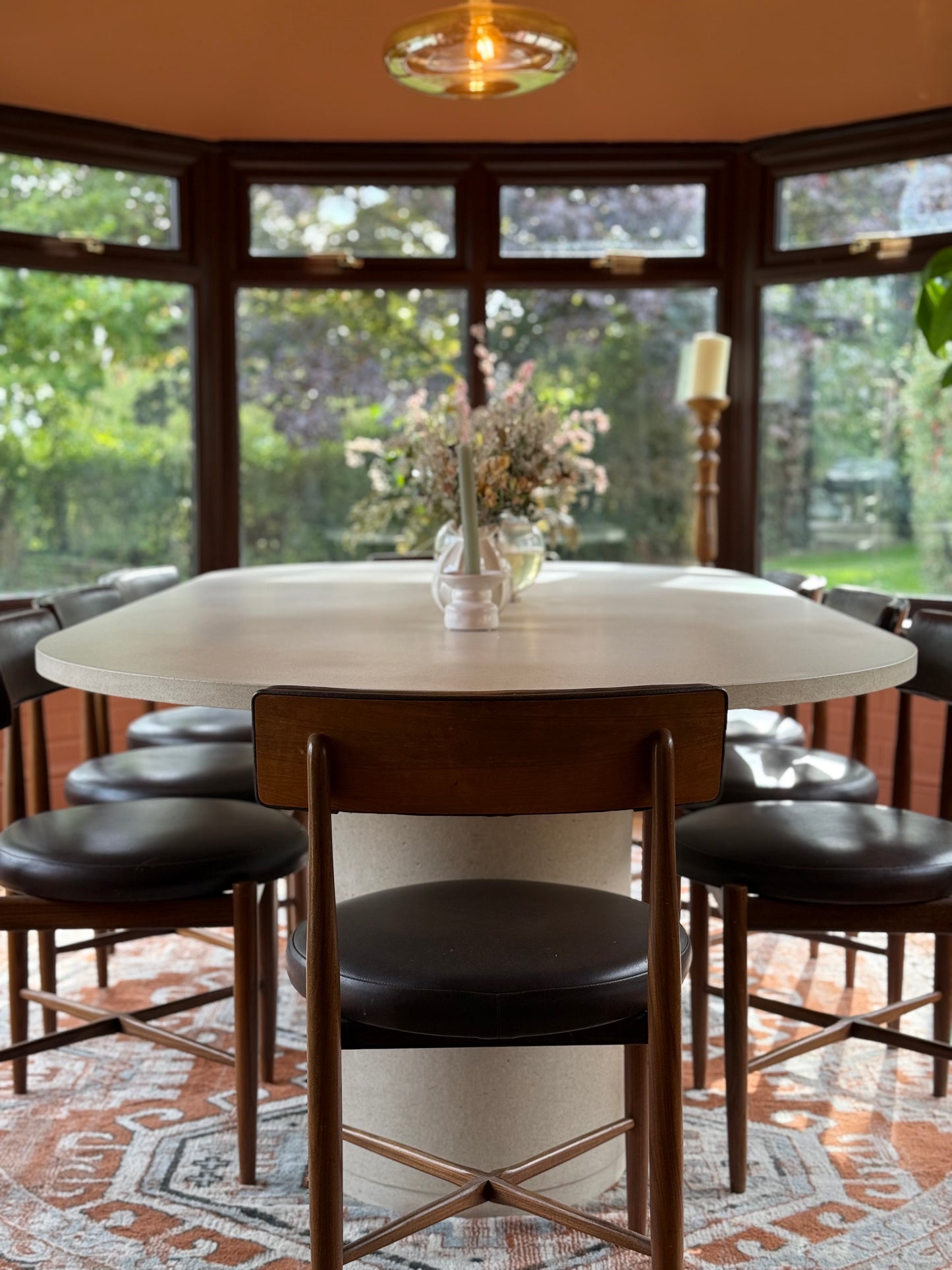 Concrete Oval Table with Cylinder Pedestals