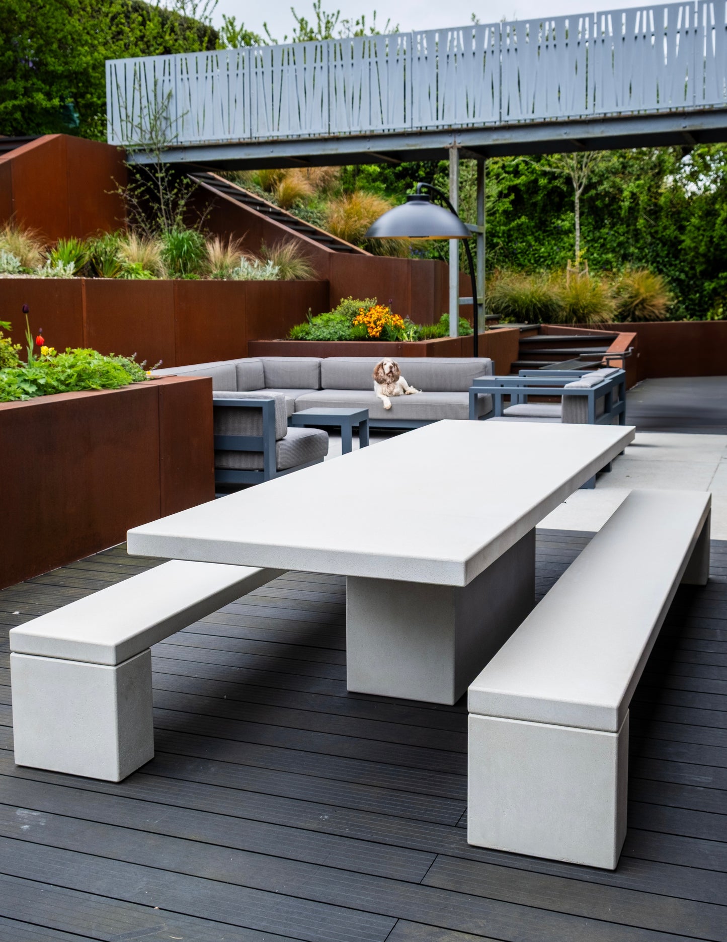 Rectangular Concrete Table with Central Pedestal