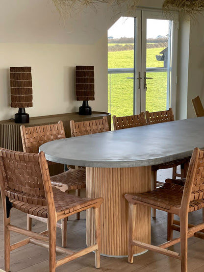 Concrete Oval Table with Wooden Pedestals