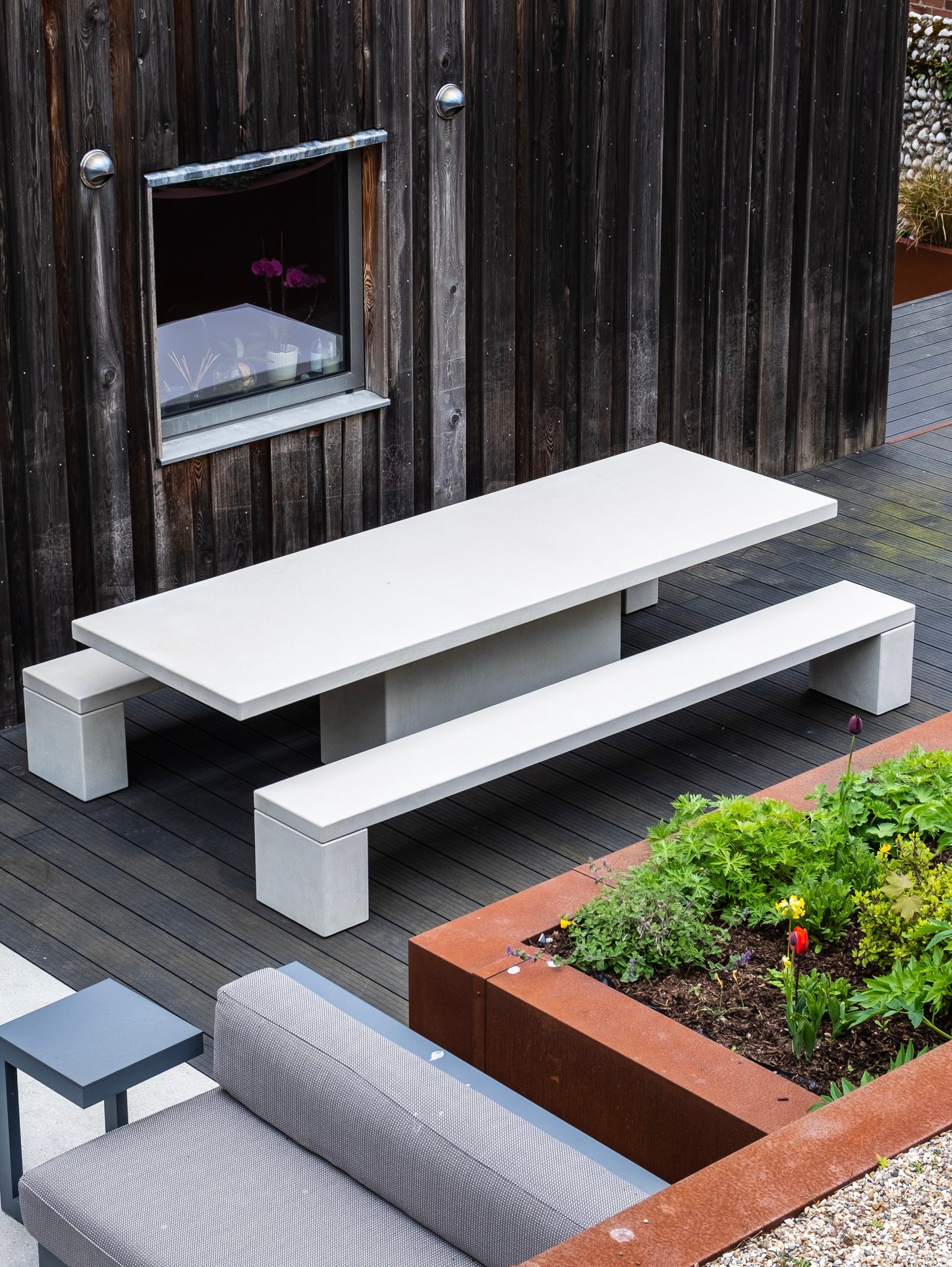Rectangular Concrete Table with Central Pedestal
