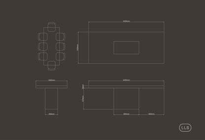 Rectangular Concrete Table with Central Pedestal
