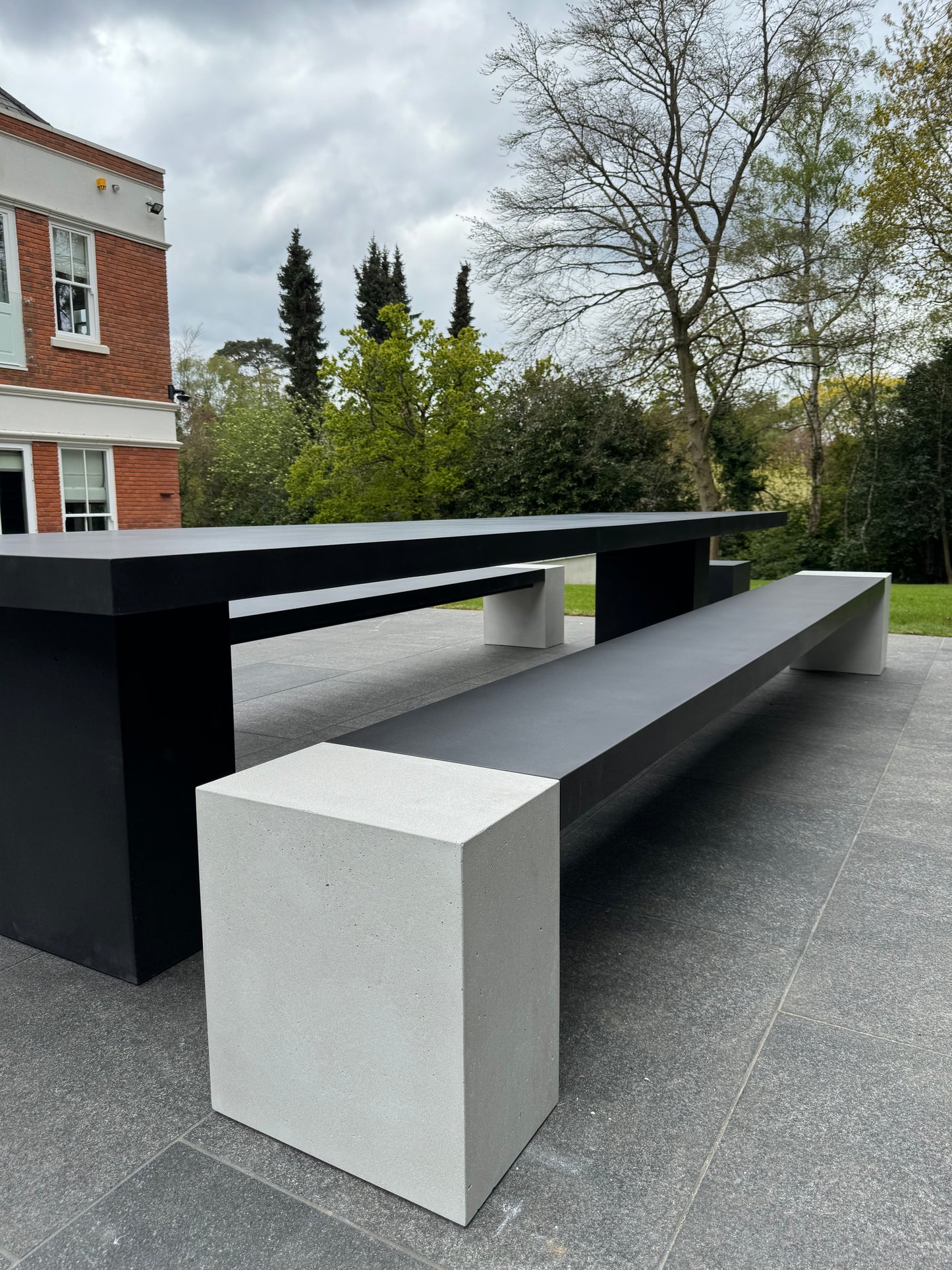 Rectangle Concrete Table with Bench and Blocks