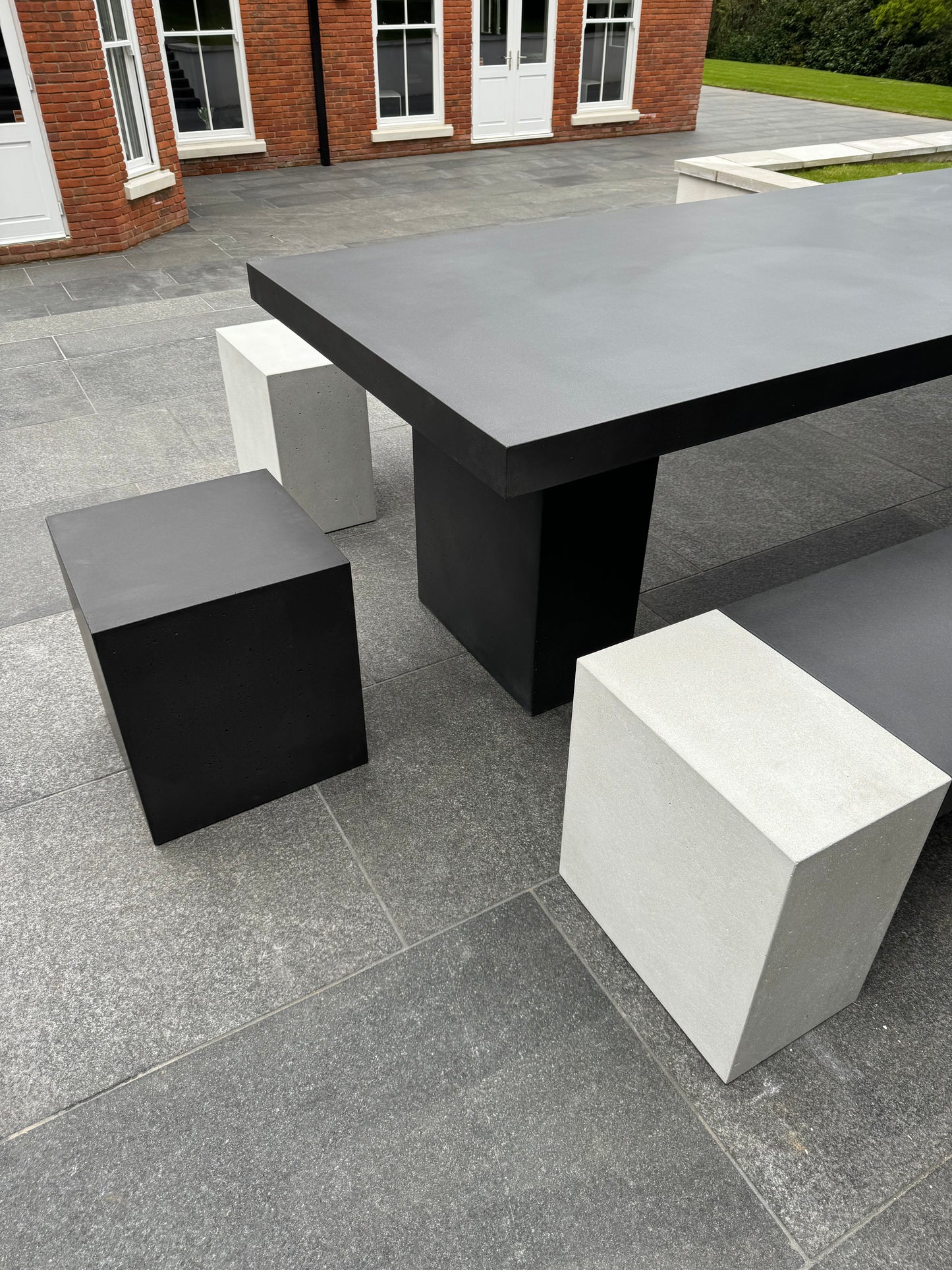 Rectangle Concrete Table with Bench and Blocks