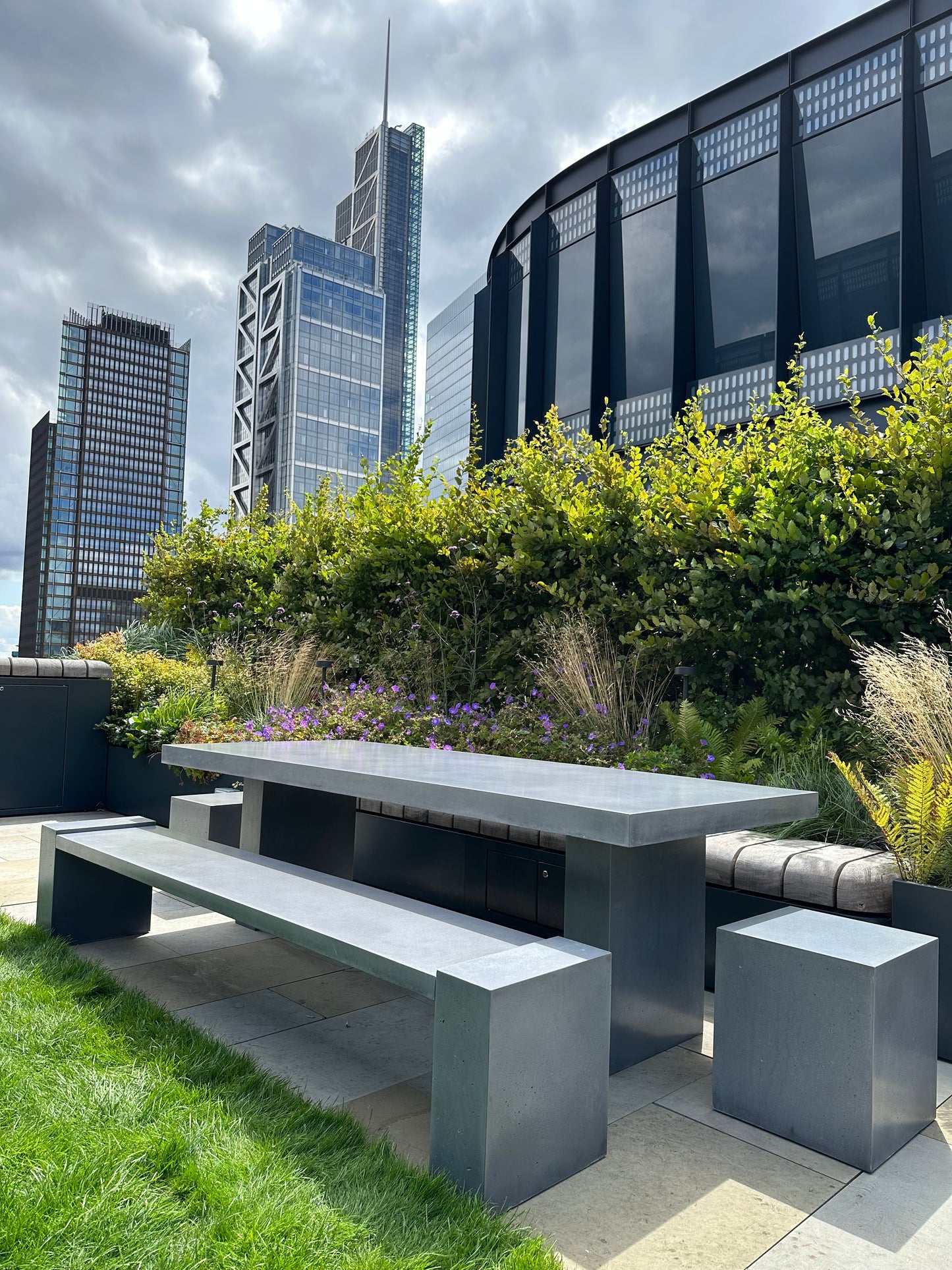 Rectangle Concrete Table with Bench and Blocks