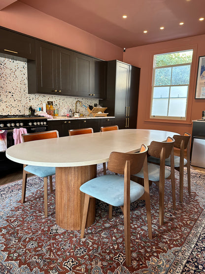 Concrete Oval Table with Wooden Pedestals