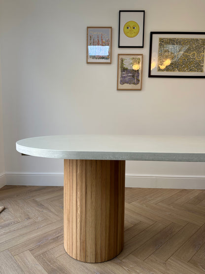 Concrete Oval Table with Wooden Pedestals