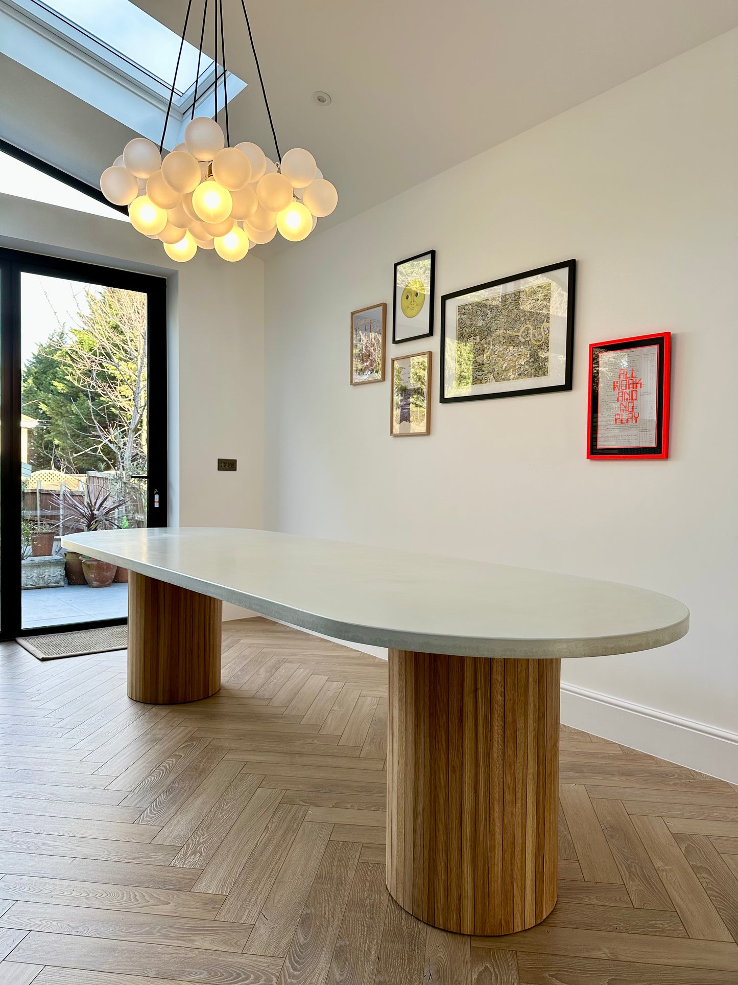 Concrete Oval Table with Wooden Pedestals