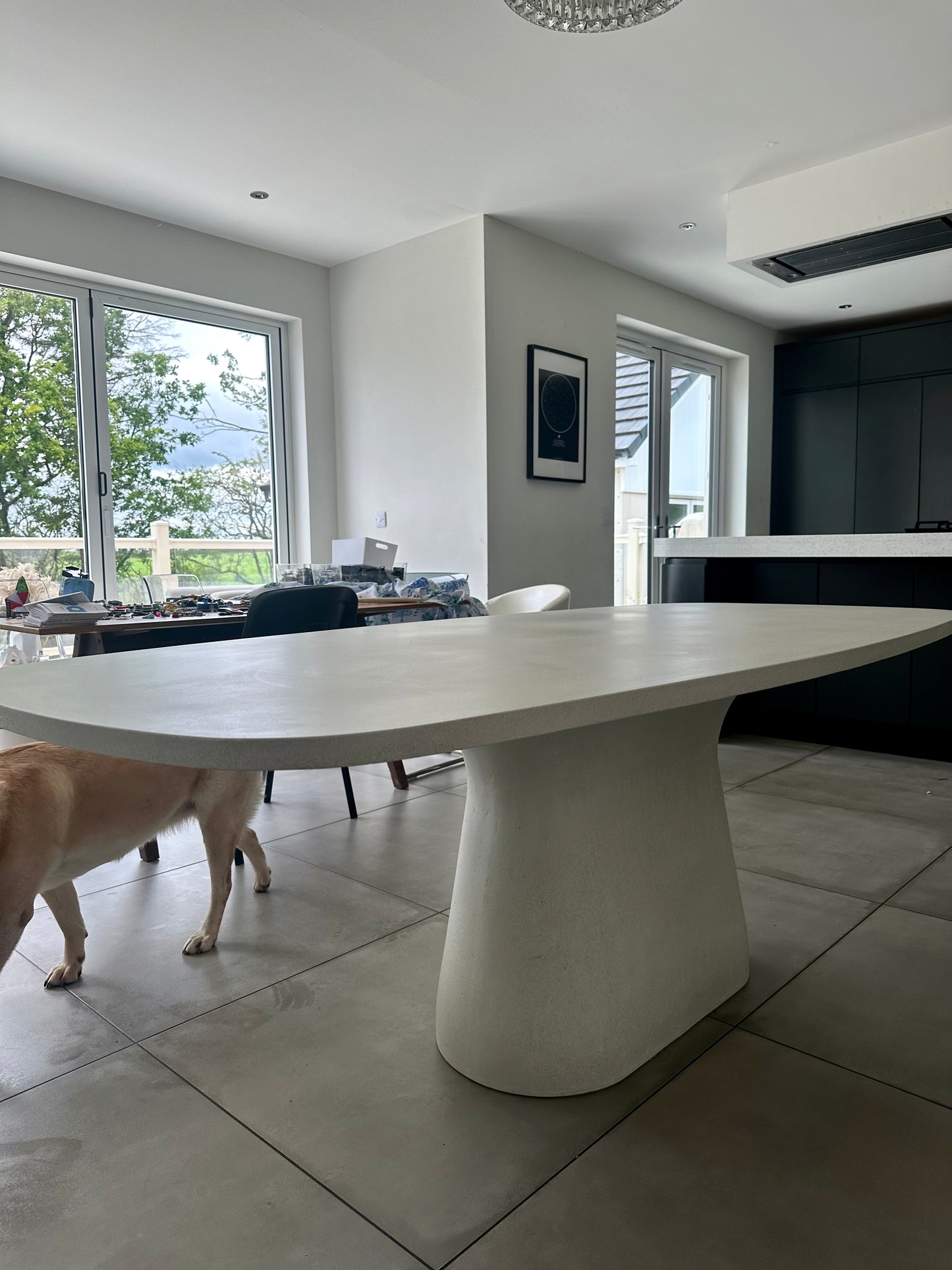 Concrete Smooth Oval Table with Complex Base