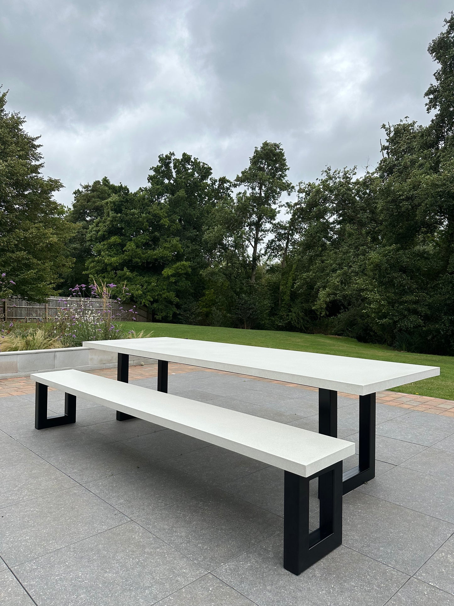 Rectangle Concrete Table with Metal Box Legs