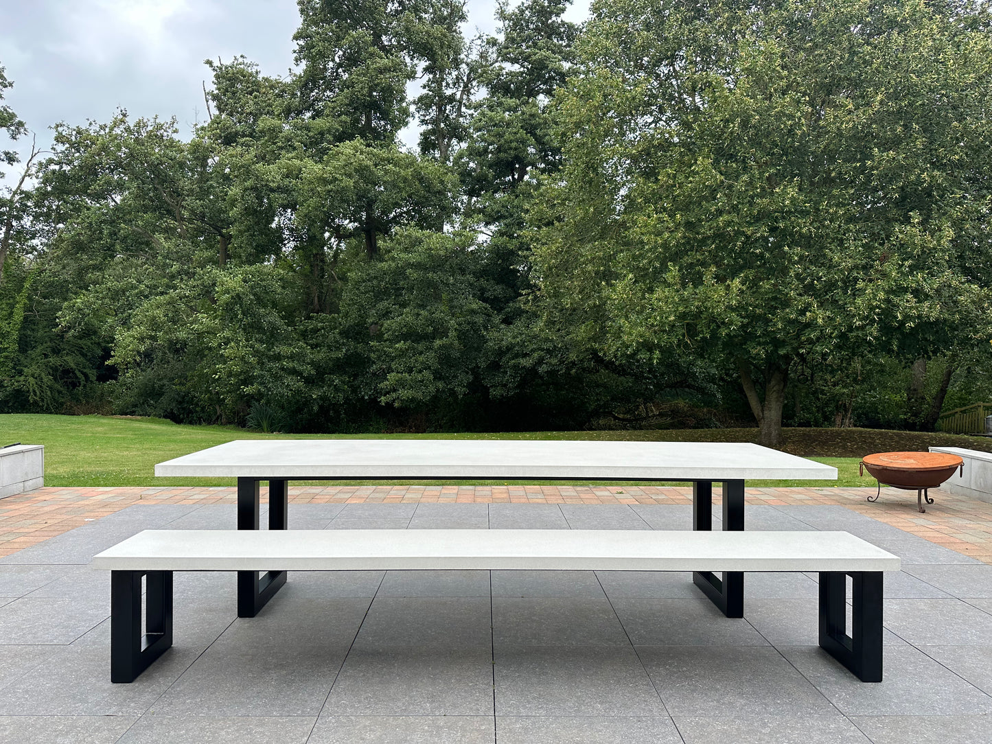 Rectangle Concrete Table with Metal Box Legs